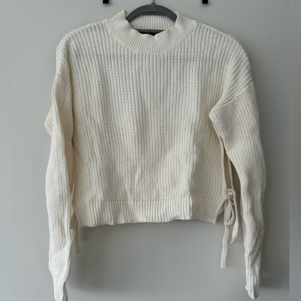 Cream Side-Tie Sweater